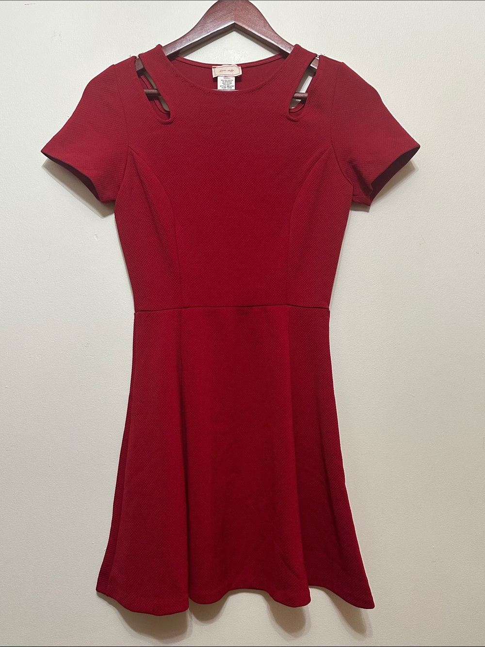 love...ady Red Textured Short-Sleeve Dress
